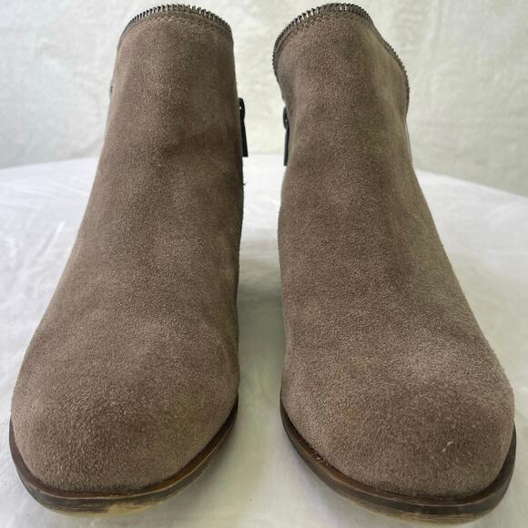 Lucky Brand Bartalino Tan Leather Suede Dual Zip 1.5" Block Heel Bootie S 12/42 - Picture 5 of 11